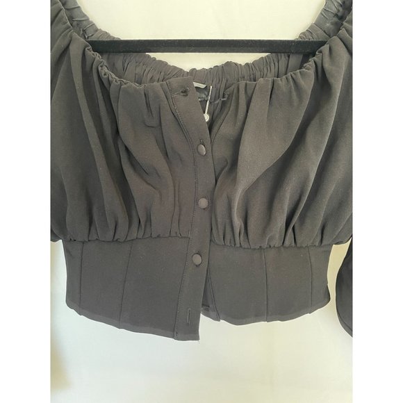 NWT h:ours Sybille Off Shoulder Top in Black XS *missing buttons - Picture 4 of 8
